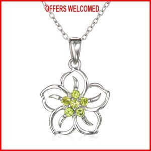 Sterling Silver Peridot Flower Pendant Necklace with 18" Chain